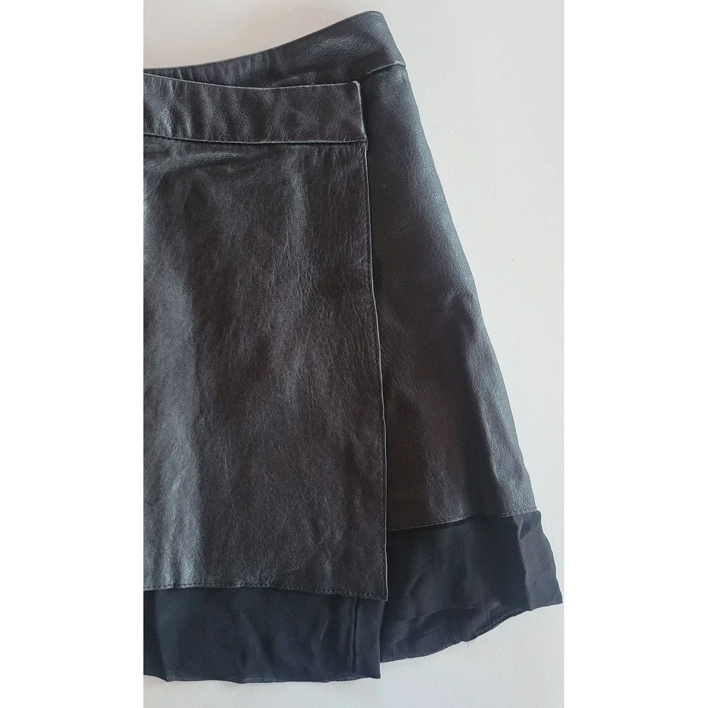 Joie Leather & Silk Snap Wrap Mini Skirt - Picture 6 of 8